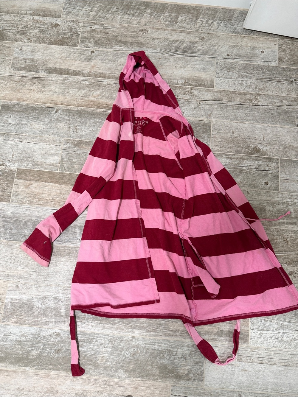 Vintage y2k Victoria’s Secret PINK Striped Hooded robe “just woke up”